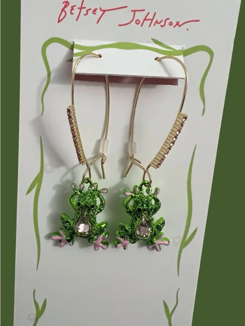 Betsey Johnson Green Frog Drop Earrings